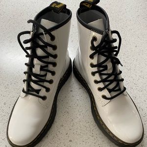 Dr Marten white patent leather boots.